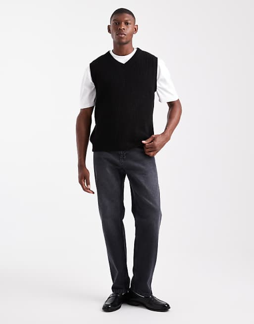 DESIGN Relaxed Knitted Vest In Black