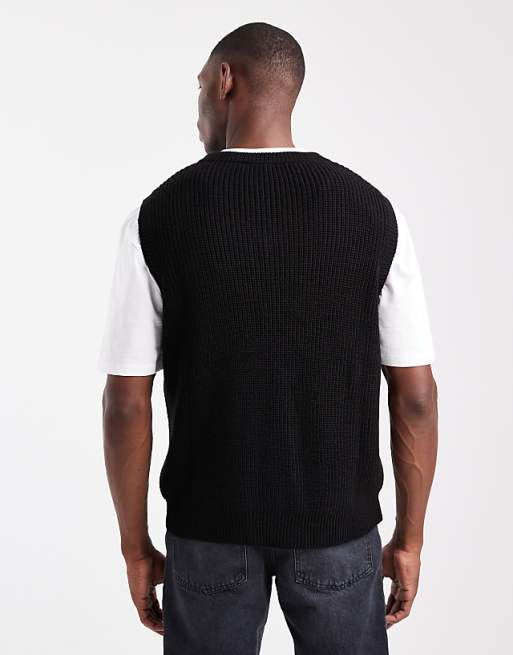 DESIGN Relaxed Knitted Vest In Black