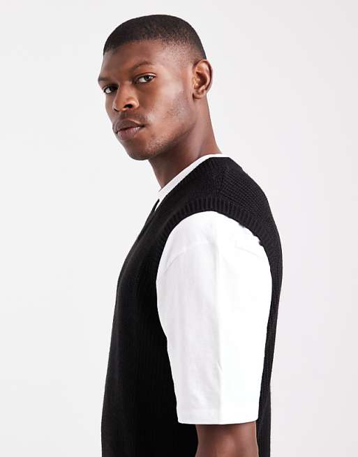 DESIGN Relaxed Knitted Vest In Black