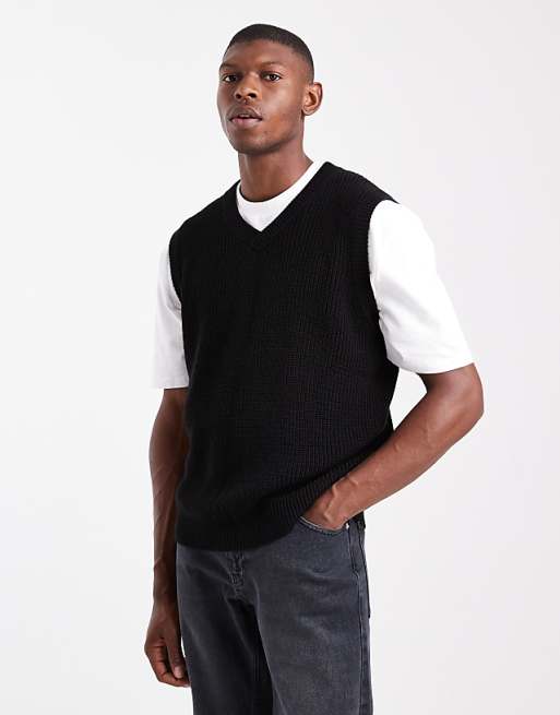 DESIGN relaxed knitted vest in black