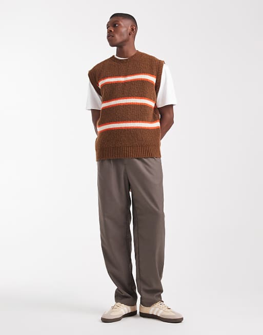 DESIGN Relaxed Knitted Vest In Brown And Orange Stripe
