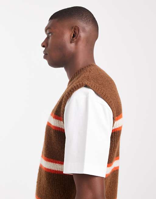 DESIGN Relaxed Knitted Vest In Brown And Orange Stripe
