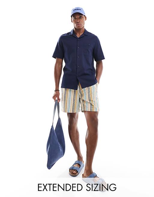 DESIGN relaxed linen blend shirt with revere collar in navy