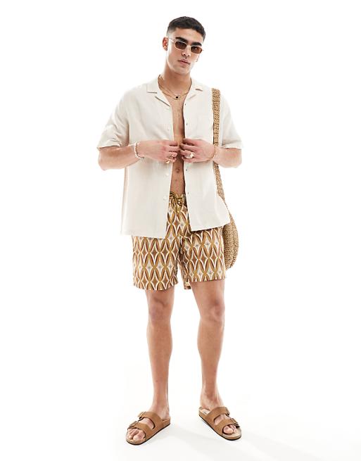 DESIGN Relaxed Linen Shirt With Revere Collar In Ecru