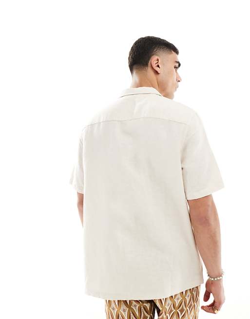 DESIGN Relaxed Linen Shirt With Revere Collar In Ecru