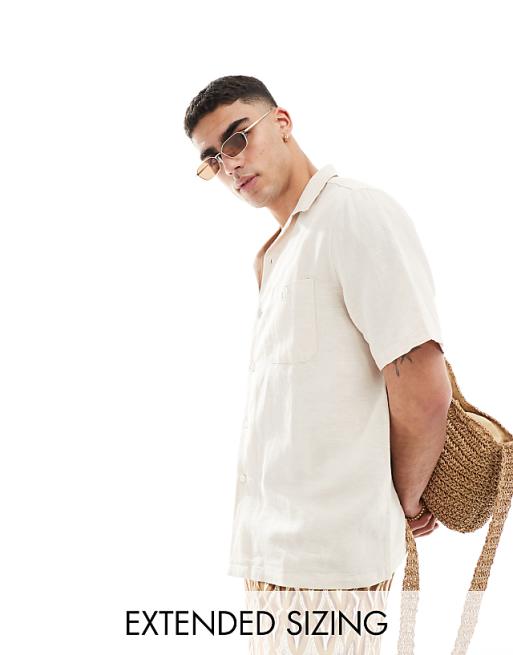 DESIGN relaxed linen shirt with revere collar in ecru
