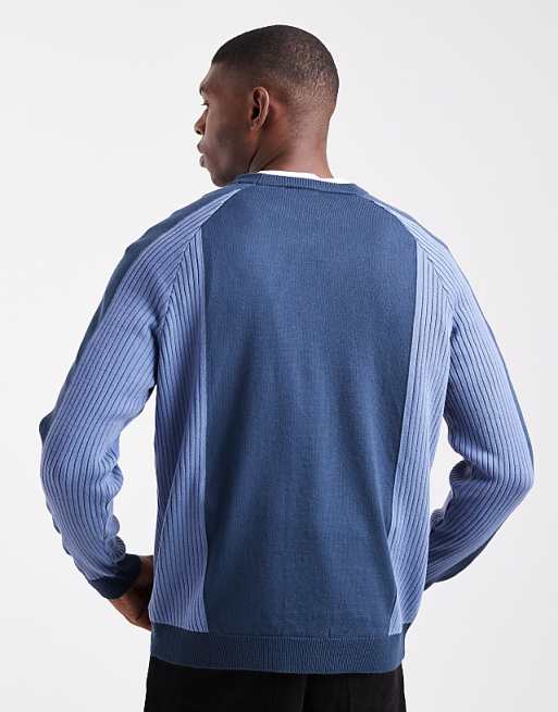 DESIGN Relaxed Long Sleeve Knitted Crew Neck Jumper With Raglan Sleeve In Navy