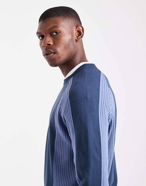DESIGN Relaxed Long Sleeve Knitted Crew Neck Jumper With Raglan Sleeve In Navy