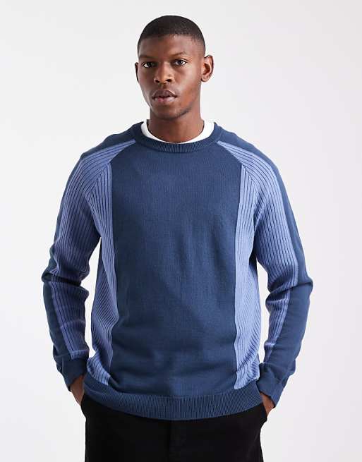 DESIGN relaxed long sleeve knitted crew neck jumper with raglan sleeve in navy
