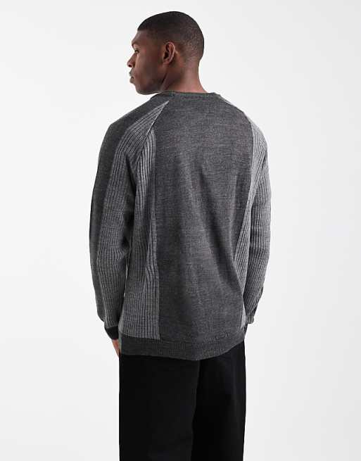 DESIGN Relaxed Long Sleeve Knitted Crew Neck Jumper With Raglan Sleeve In Grey