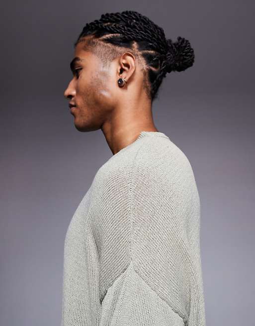 DESIGN Relaxed Long Sleeve Knitted Crew Tee In Khaki