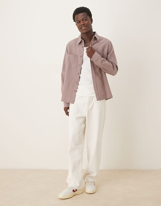 DESIGN Relaxed Long Sleeve Shirt With Pockets In Brown