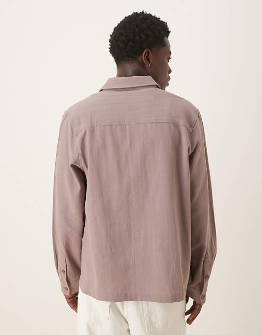 DESIGN Relaxed Long Sleeve Shirt With Pockets In Brown