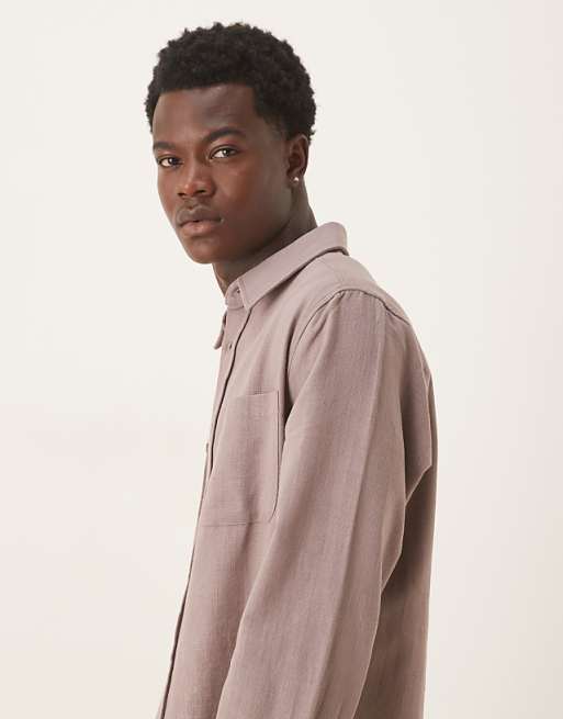 DESIGN Relaxed Long Sleeve Shirt With Pockets In Brown