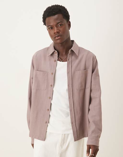 DESIGN relaxed long sleeve shirt with pockets in brown