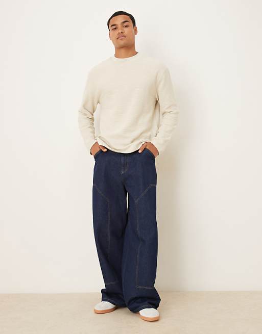 DESIGN Relaxed Long Sleeve T-shirt In Beige Boucle