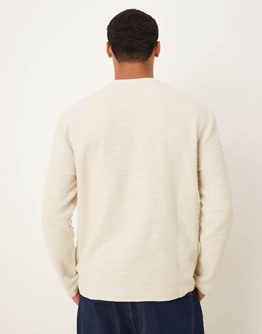 DESIGN Relaxed Long Sleeve T-shirt In Beige Boucle