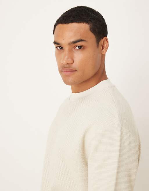 DESIGN Relaxed Long Sleeve T-shirt In Beige Boucle