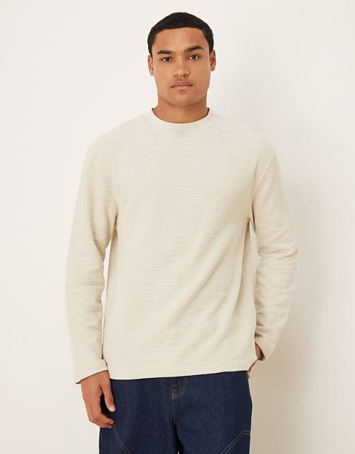 DESIGN relaxed long sleeve t-shirt in beige boucle