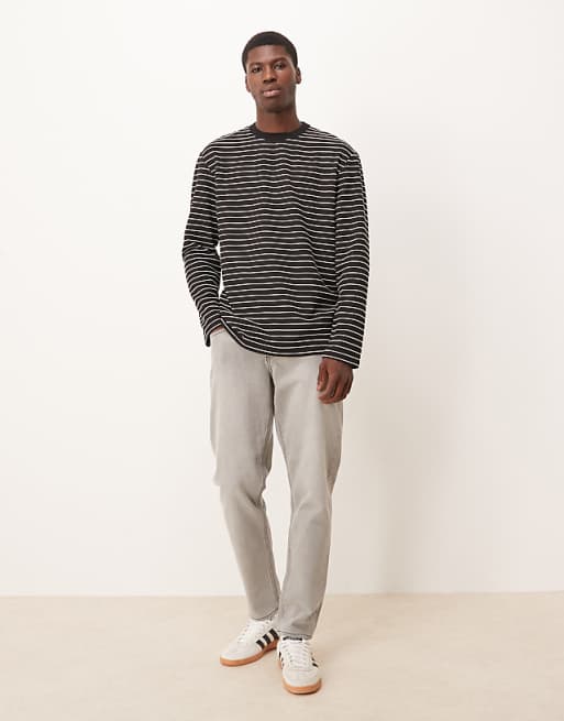 DESIGN Relaxed Long Sleeve T-shirt In Black And White Stripe