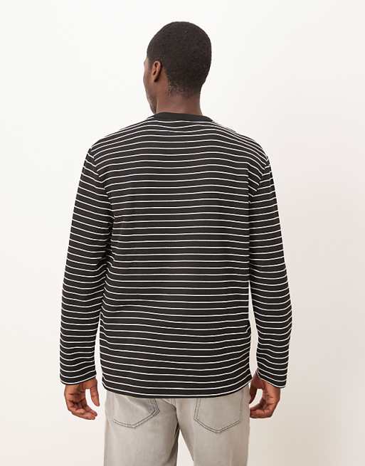 DESIGN Relaxed Long Sleeve T-shirt In Black And White Stripe