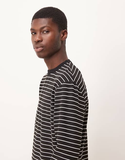 DESIGN Relaxed Long Sleeve T-shirt In Black And White Stripe