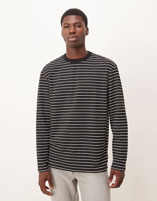 DESIGN relaxed long sleeve t-shirt in black and white stripe