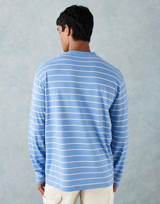 DESIGN Relaxed Long Sleeve T-shirt In Blue And White Stripe Texture