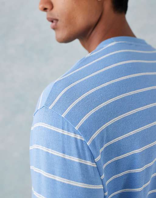 DESIGN Relaxed Long Sleeve T-shirt In Blue And White Stripe Texture