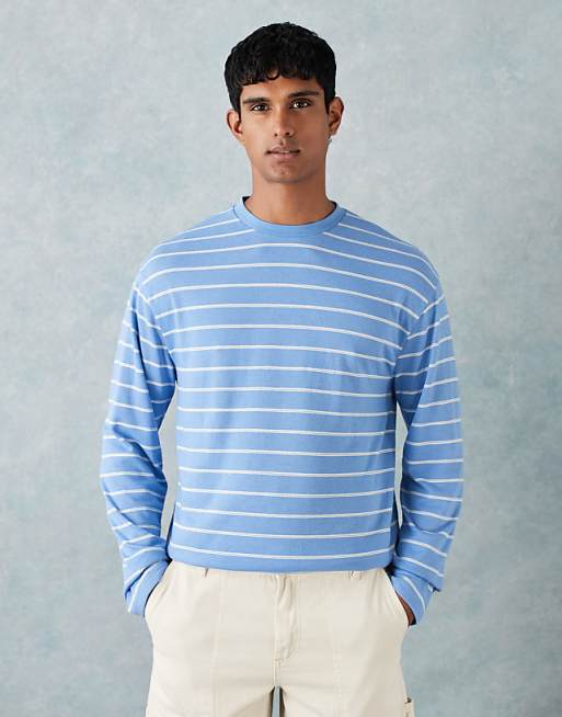 DESIGN relaxed long sleeve t-shirt in blue and white stripe texture
