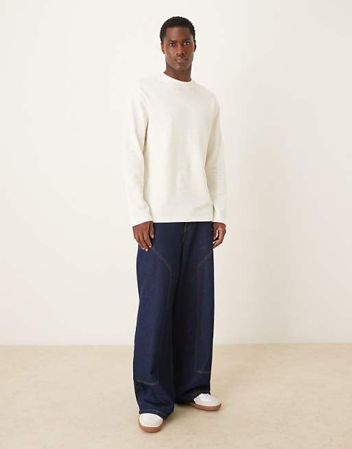 DESIGN Relaxed Long Sleeve T-shirt In Cream Texture