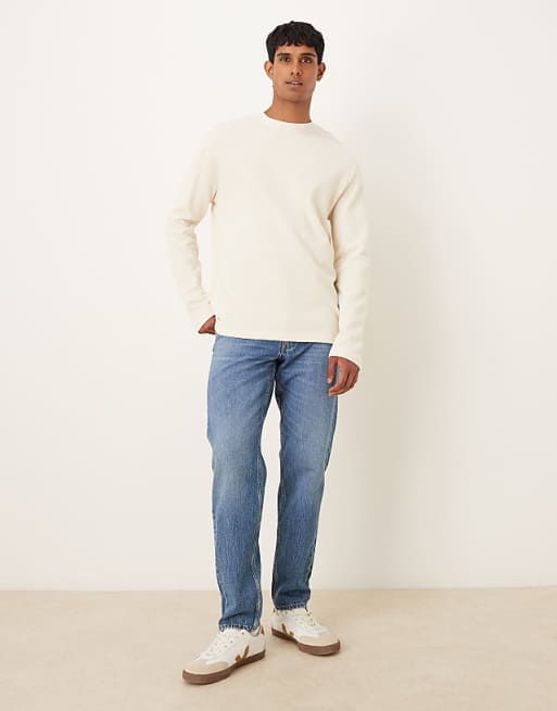 DESIGN Relaxed Long Sleeve T-shirt In Cream Waffle