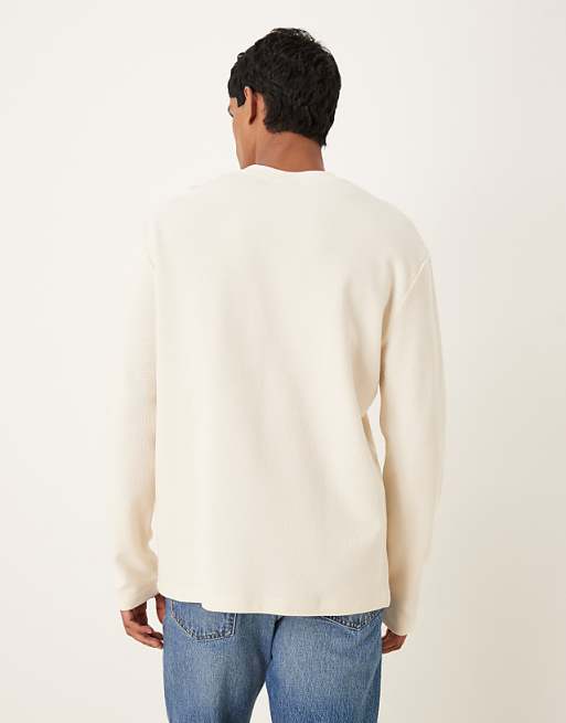 DESIGN Relaxed Long Sleeve T-shirt In Cream Waffle