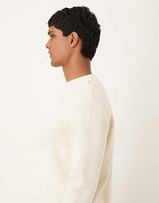 DESIGN Relaxed Long Sleeve T-shirt In Cream Waffle