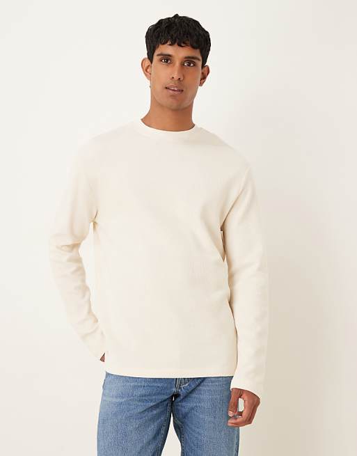 DESIGN relaxed long sleeve t-shirt in cream waffle