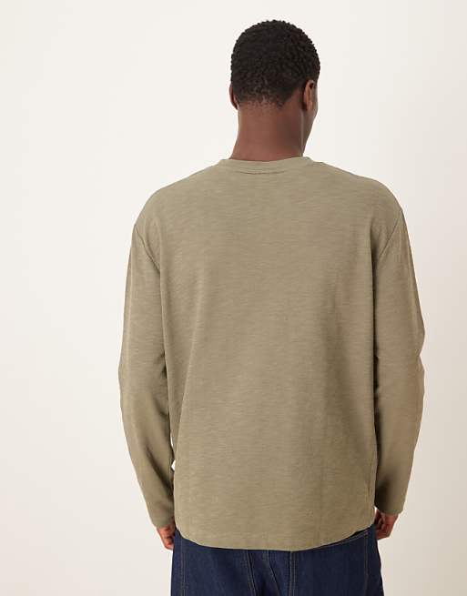 DESIGN Relaxed Long Sleeve T-shirt In Khaki Texture