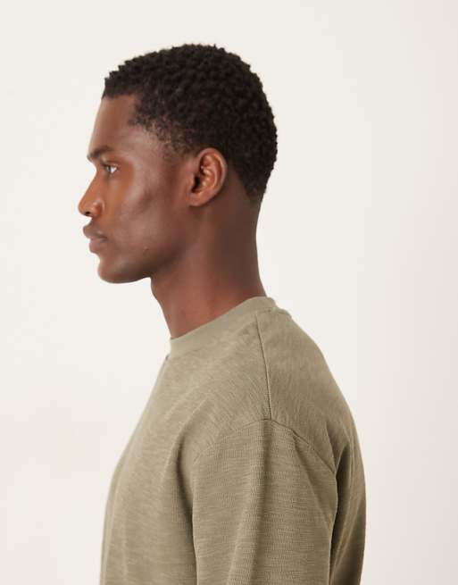 DESIGN Relaxed Long Sleeve T-shirt In Khaki Texture