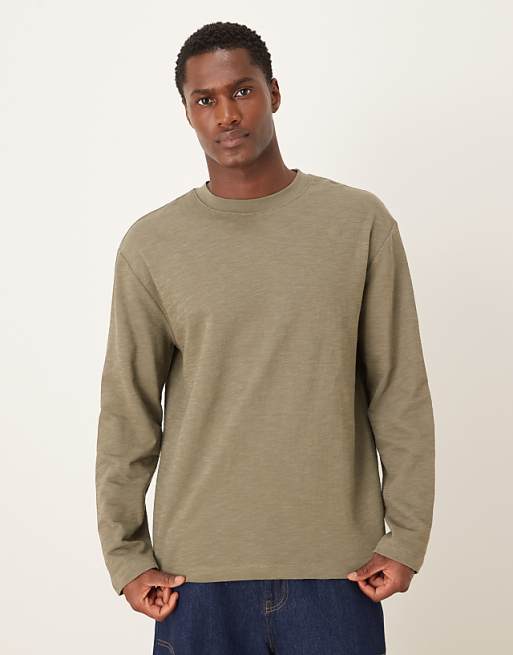 DESIGN relaxed long sleeve t-shirt in khaki texture