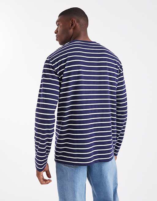 DESIGN Relaxed Long Sleeve T-shirt In Navy And White Stripe