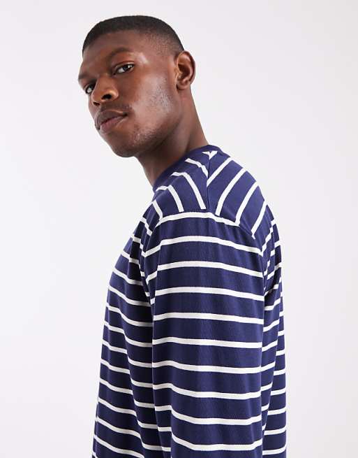 DESIGN Relaxed Long Sleeve T-shirt In Navy And White Stripe
