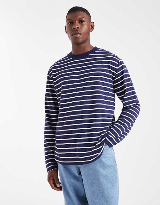 DESIGN relaxed long sleeve t-shirt in navy and white stripe