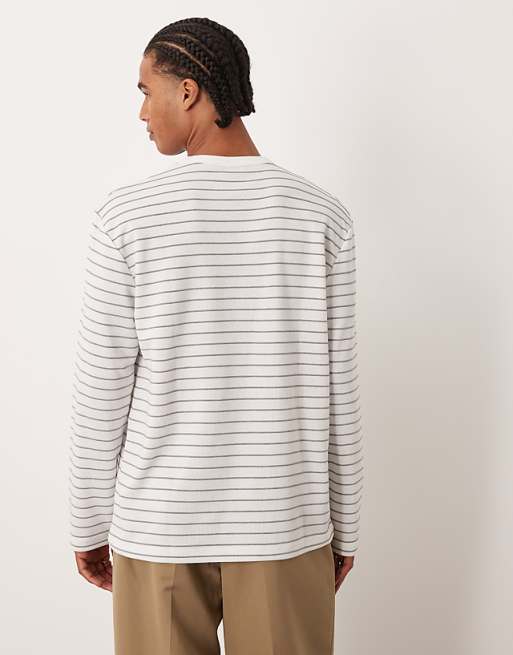 DESIGN Relaxed Long Sleeve T-shirt In White And Grey Stripe