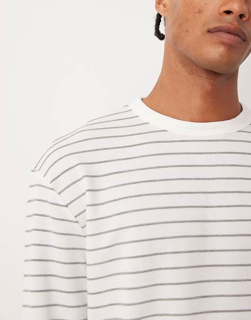 DESIGN Relaxed Long Sleeve T-shirt In White And Grey Stripe