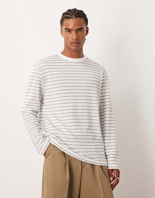DESIGN relaxed long sleeve t-shirt in white and grey stripe