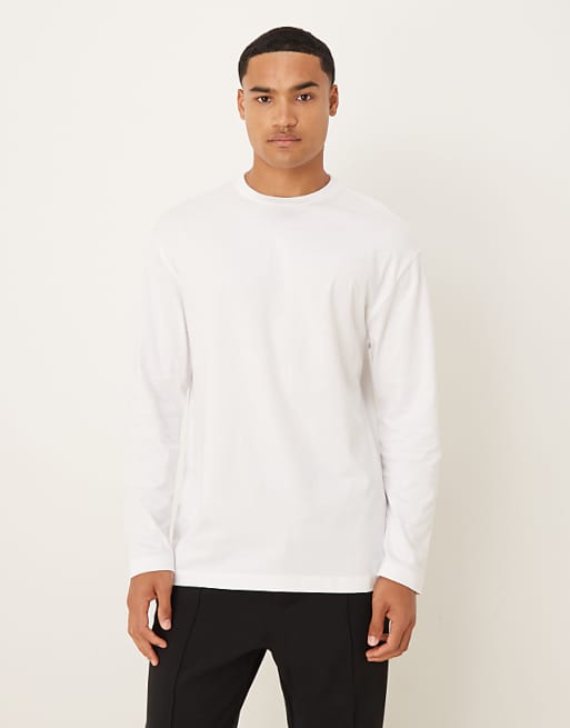 DESIGN Relaxed Long Sleeve T-shirt With Back Print In White