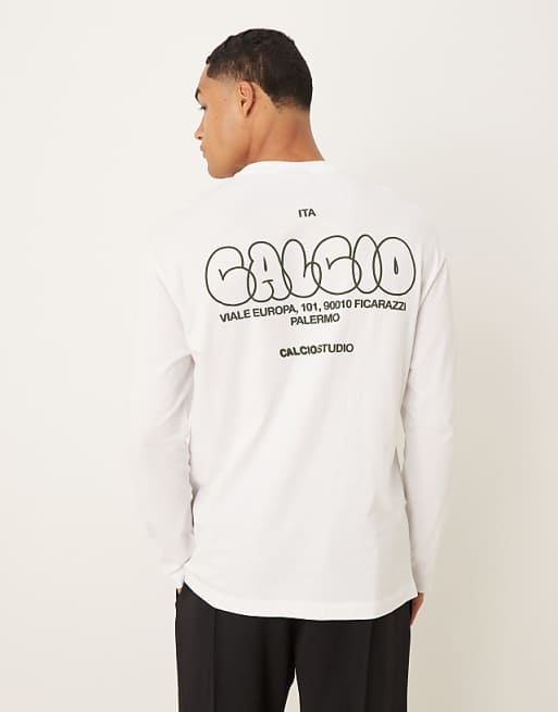 DESIGN Relaxed Long Sleeve T-shirt With Back Print In White