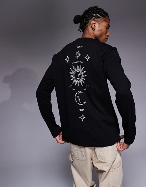 DESIGN relaxed long sleeve t-shirt with celestial spine graphic in black