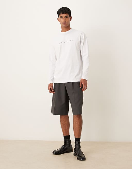DESIGN Relaxed Long Sleeve T-shirt With Chest Print In White