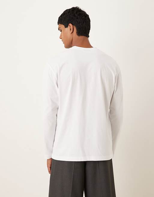DESIGN Relaxed Long Sleeve T-shirt With Chest Print In White