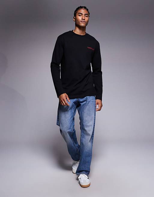 DESIGN Relaxed Long Sleeve T-shirt With Fish Graphic In Black